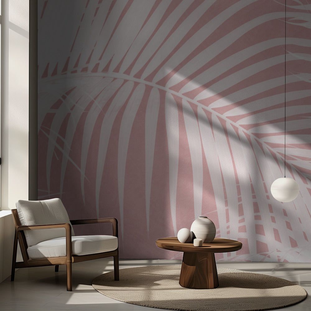 Feuilles de palmier sur silhouette rose IV | Fonds d'écran