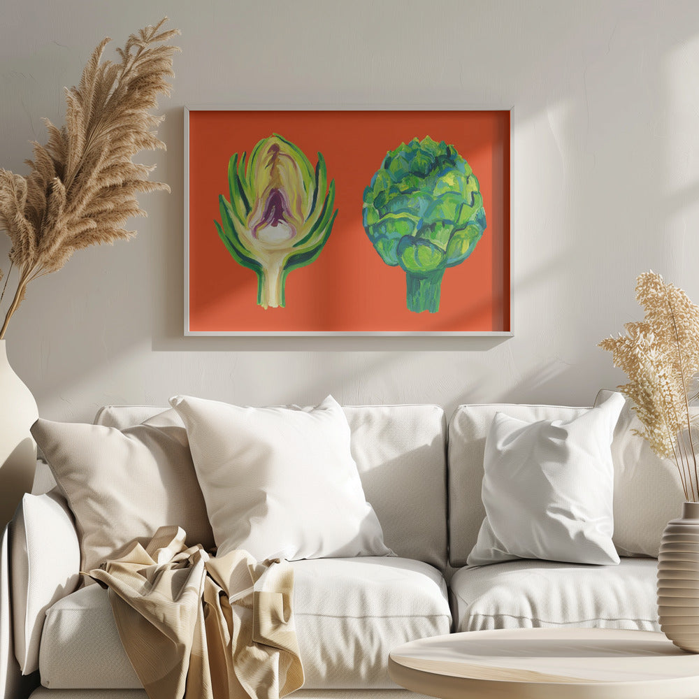 Artichokes On Orange | Poster