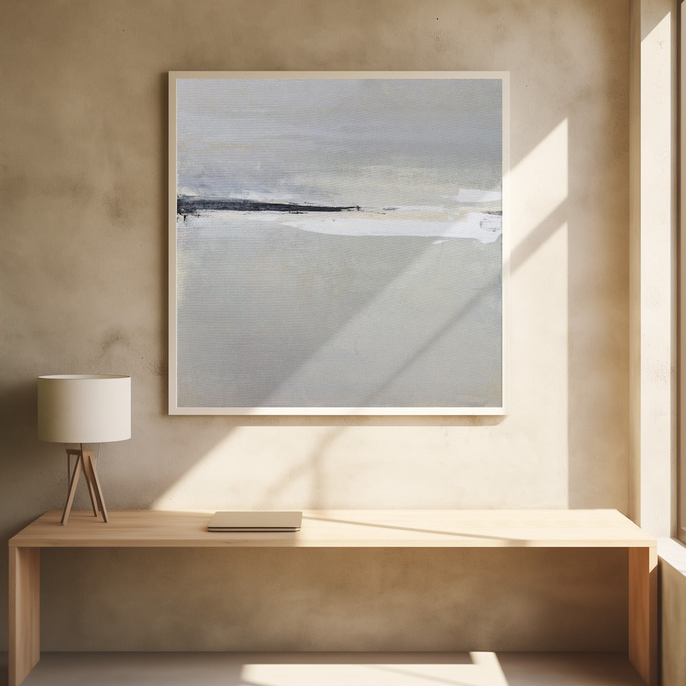 Serene Horizon with Soft Gray and White Tones | Poster