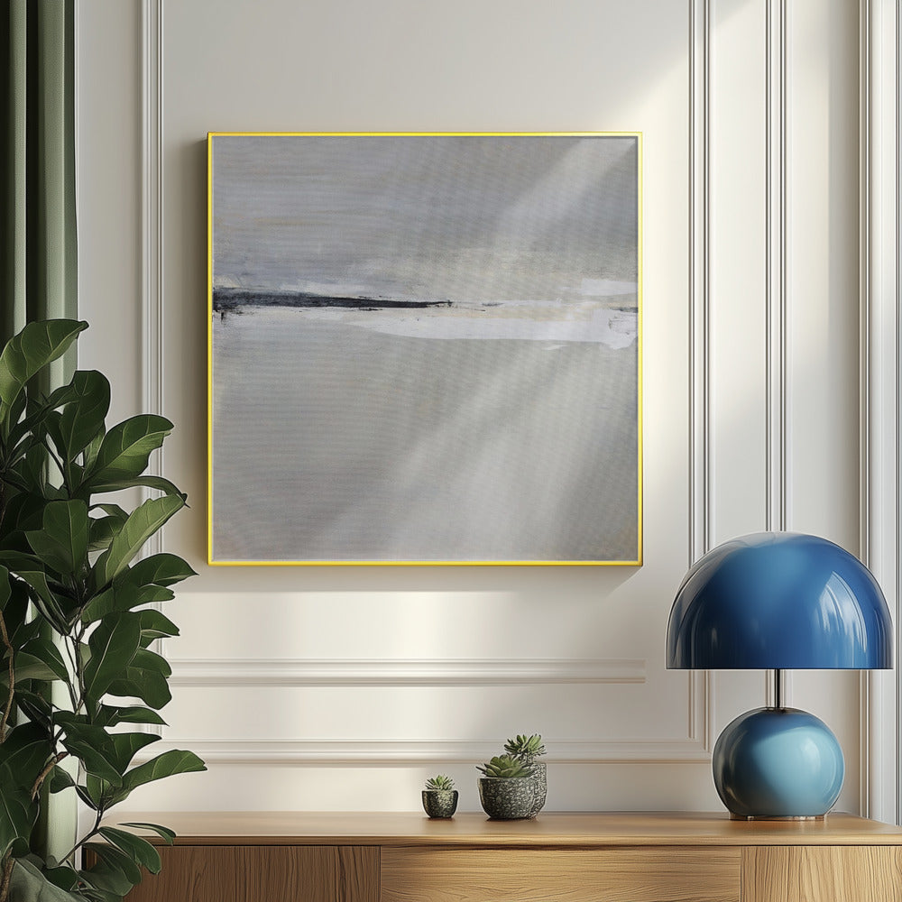 Serene Horizon with Soft Gray and White Tones | Poster