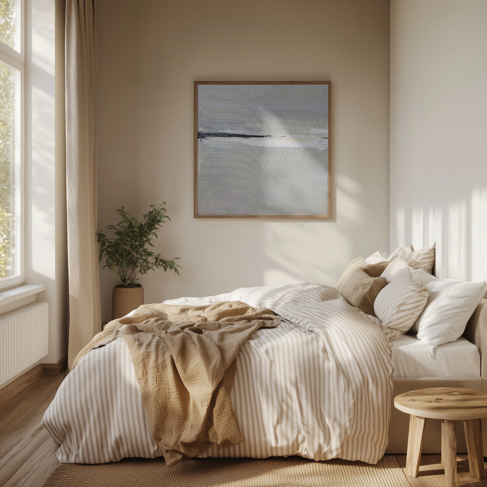 Serene Horizon with Soft Gray and White Tones | Poster