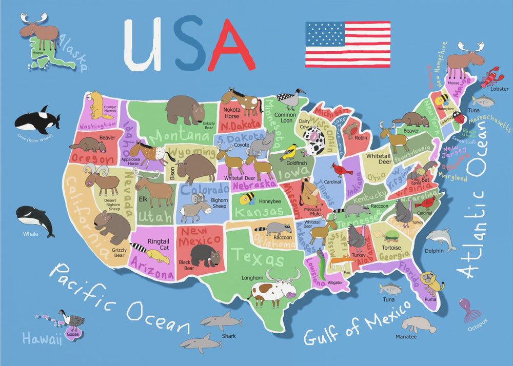 Mappa illustrata degli Stati Uniti d'America di Carla Daly | Stampe su Tela