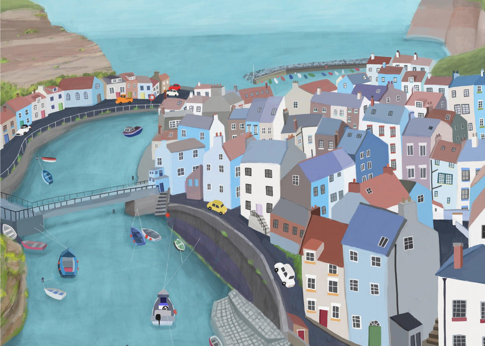 Vista aérea de Staithes, Reino Unido por la artista Carla Daly | Impresiones en Lienzo