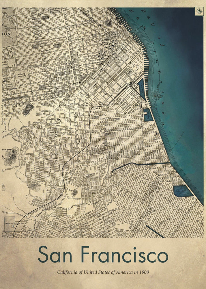 Mappa retrò di San Francisco | Stampe su Tela
