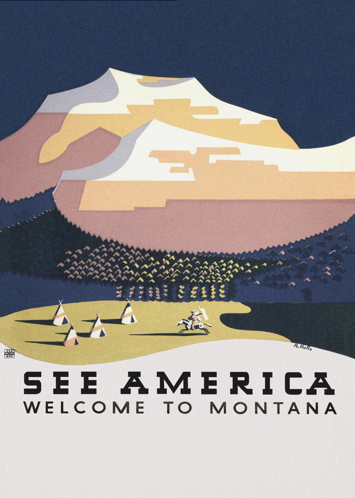 Näe Amerikka. Tervetuloa Montanaan (1936) Matka Julisteet - Taidevedokset Richard Hallsin kirjoittama | Canvastaulut