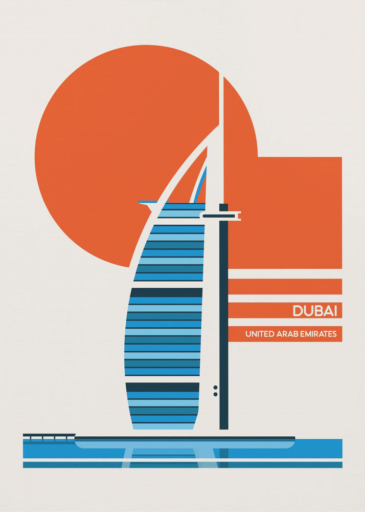 Impresión de viaje retro minimalista del Burj Al Arab de Dubái | Impresiones en Lienzo