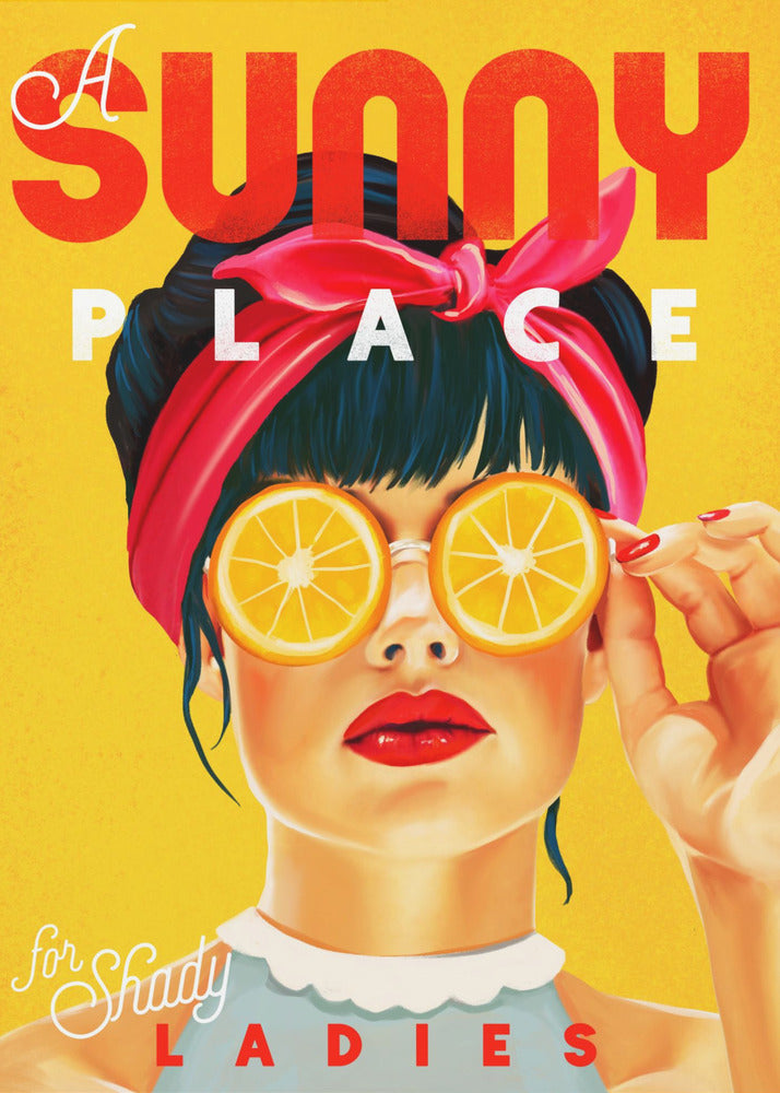 En solig plats för skuggiga damer Orange pinupkonst | Poster