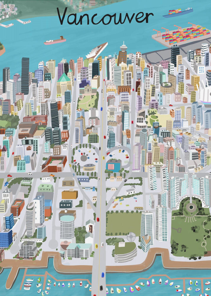 Vista sulla città di Vancouver dell'artista Carla Daly | Stampe su Tela