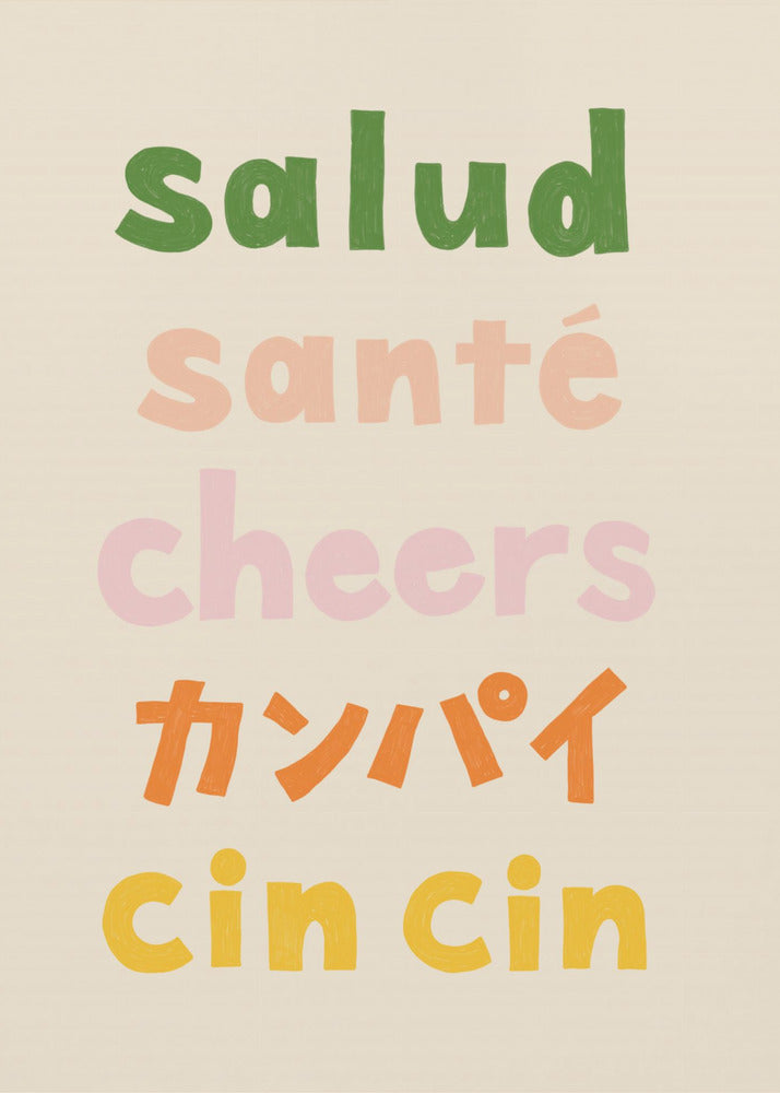 Cheers Typografi - Salud Santé Cheers Kanpai Cin cin | Affisch