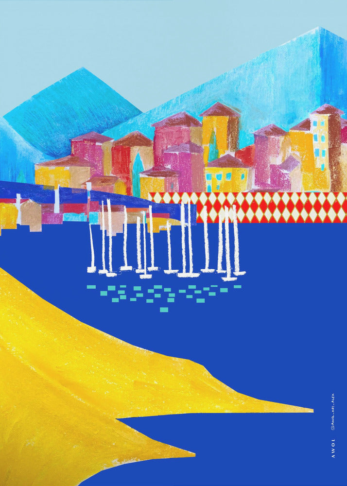 Ville portuaire colorée entre montagne et mer | Tableaux sur Toile