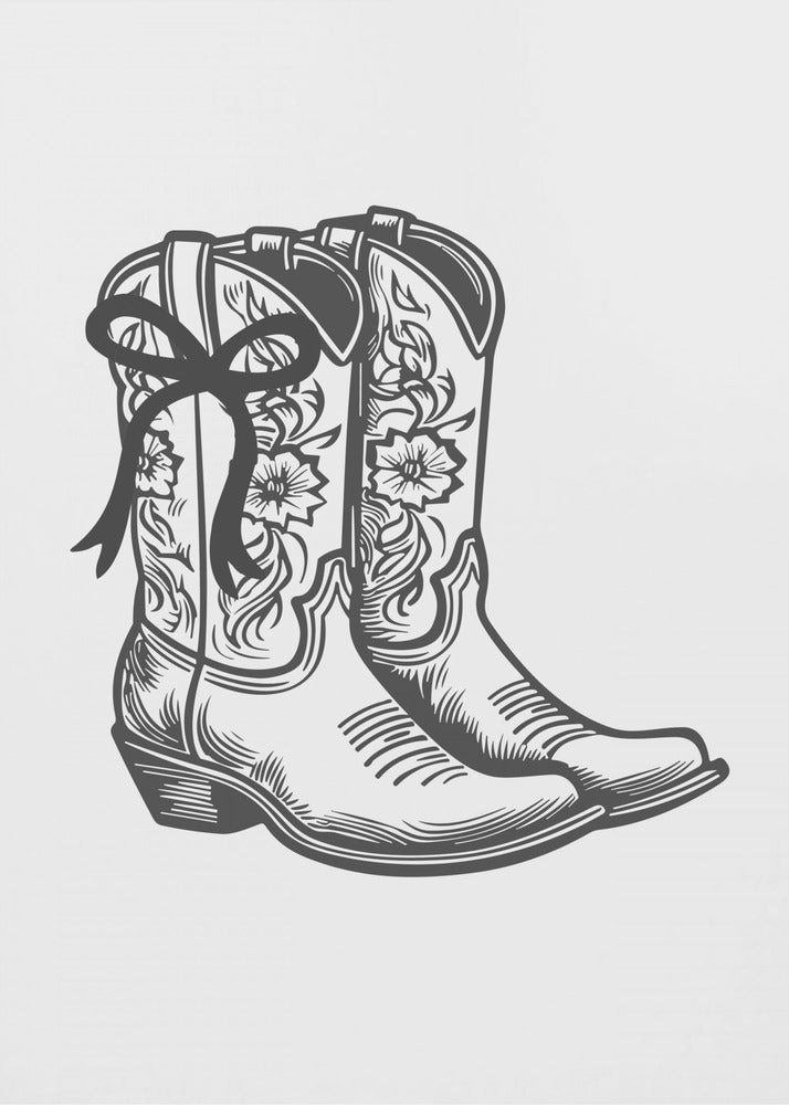 Czarne kowbojskie buty z kokardą | Wydruki na łótnie