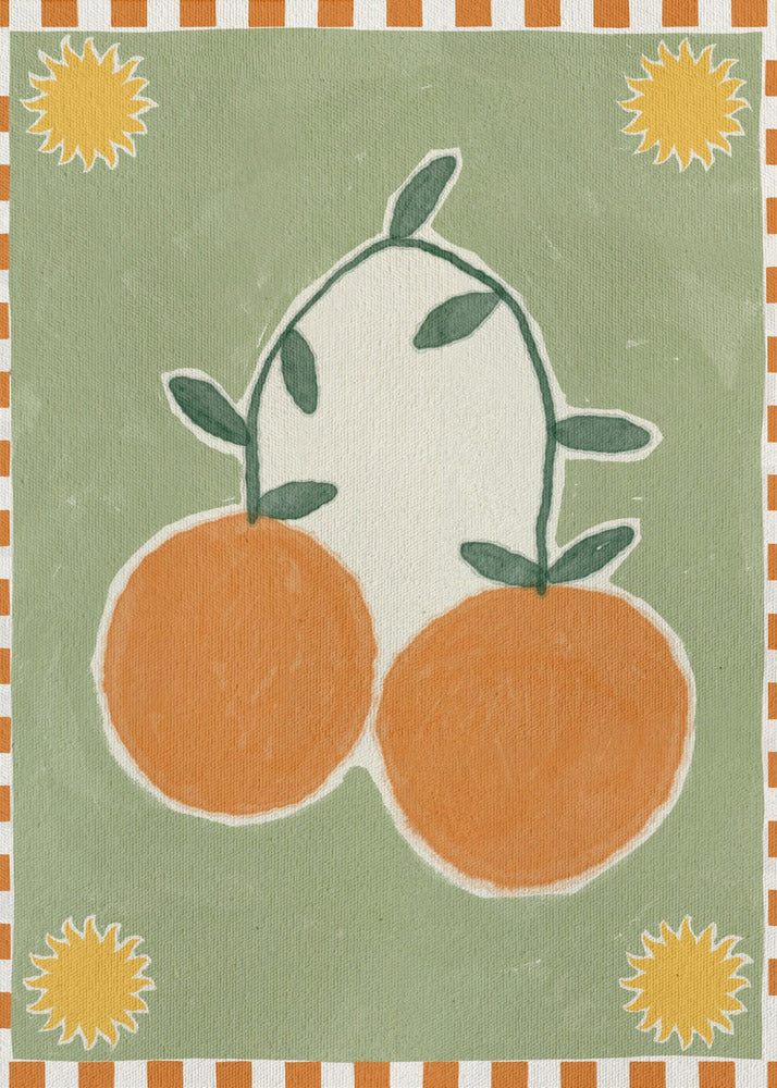 Orange Fruit On Green Background | Canvas