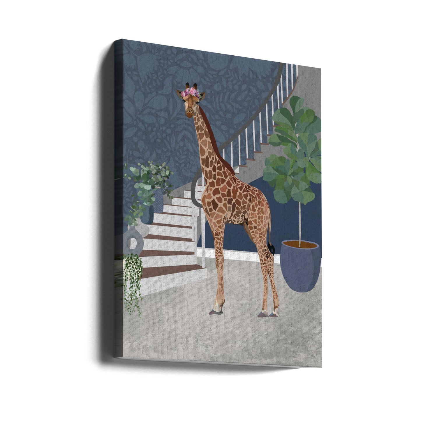 Giraffa sulle scale | Stampe su Tela