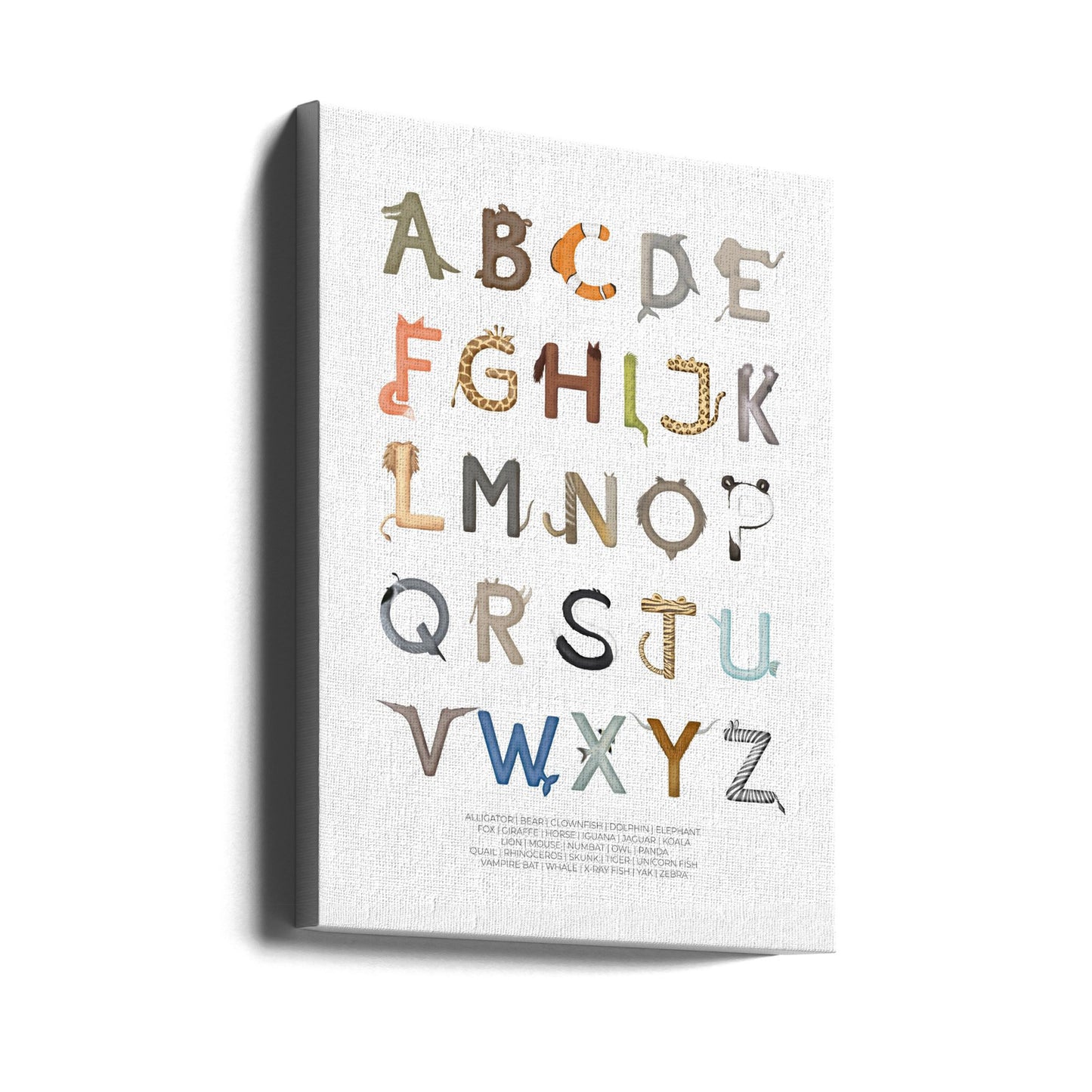 Litery zwierząt ABC | Wydruki na łótnie