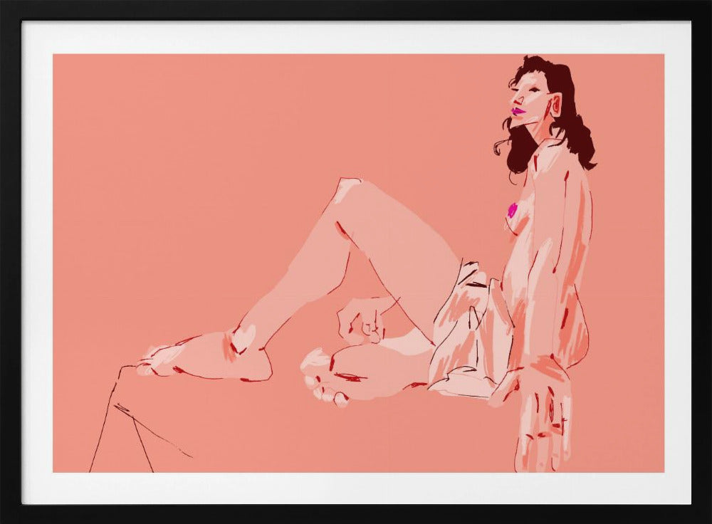 Mädchen sitzend rosa | Poster - Kunstdruck