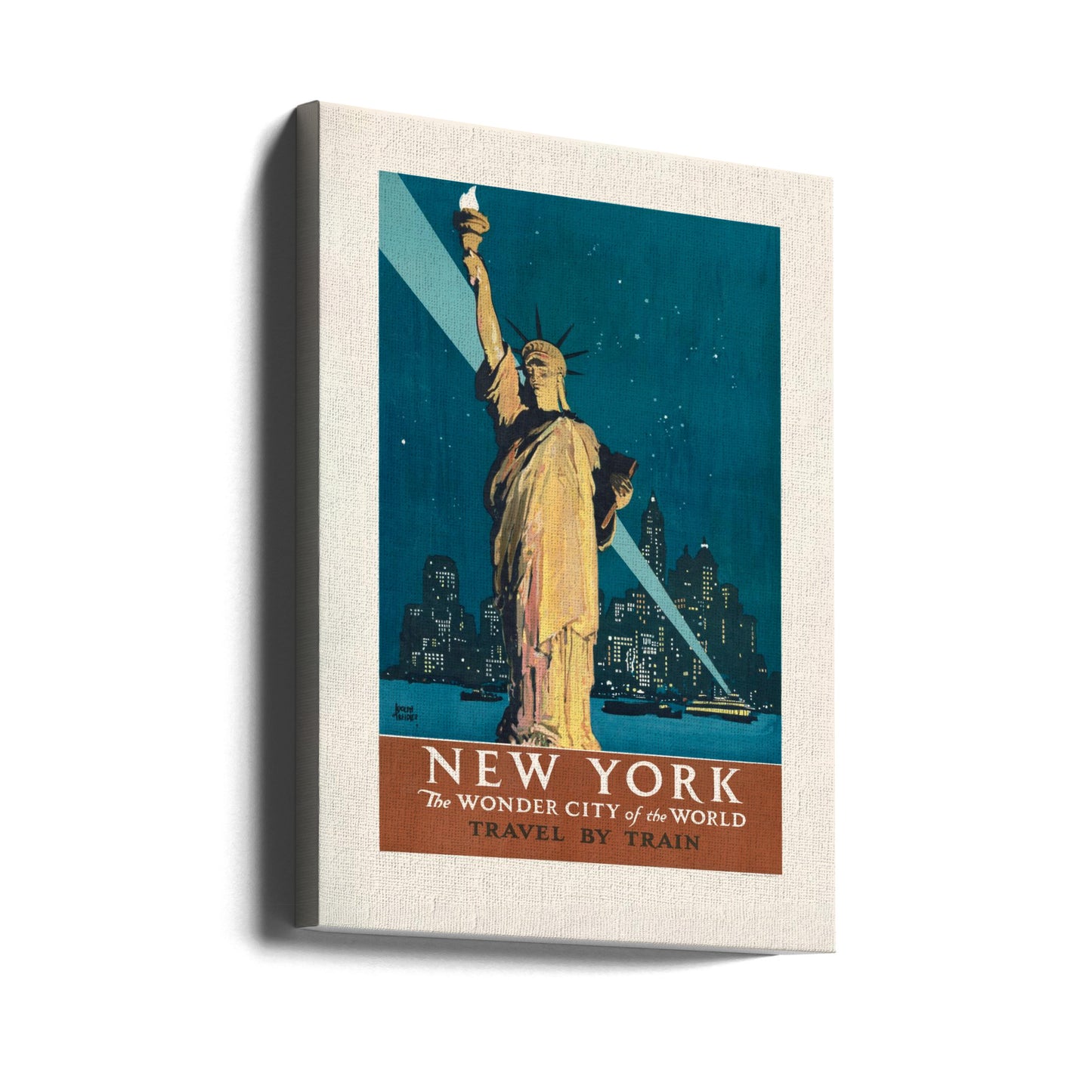 New York, die Wunderstadt der Welt – Reisen mit dem Zug (1927) Poster - Kunstdruck Von Adolph Treidler | Leinwand-Bilder