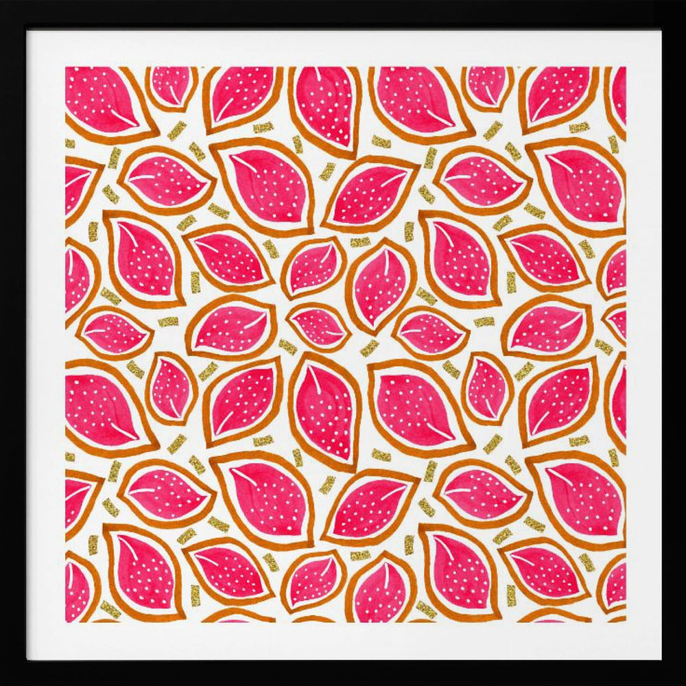 Coral Glitter Scattered Leaves Polka Dot | Poster
