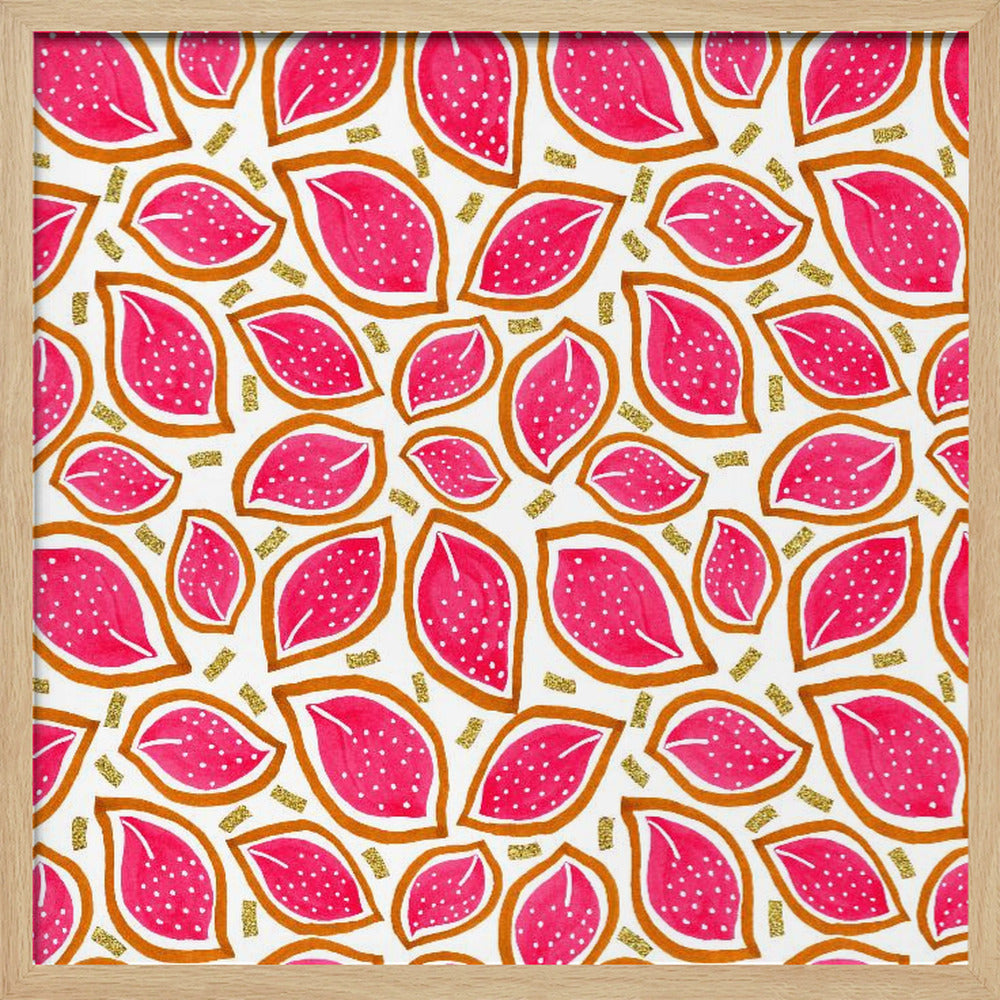 Coral Glitter Scattered Leaves Polka Dot | Poster