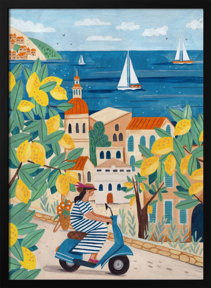 Reis Posters - Kunstdrukken vrouw aan de Amalfikust, Italië | Posters - Kunstdrukken