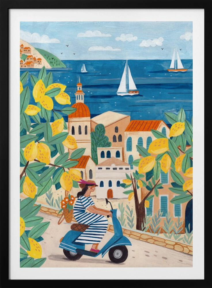 Reis Posters - Kunstdrukken vrouw aan de Amalfikust, Italië | Posters - Kunstdrukken