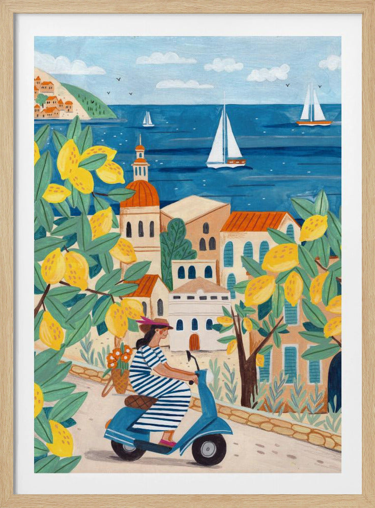 Reis Posters - Kunstdrukken vrouw aan de Amalfikust, Italië | Posters - Kunstdrukken
