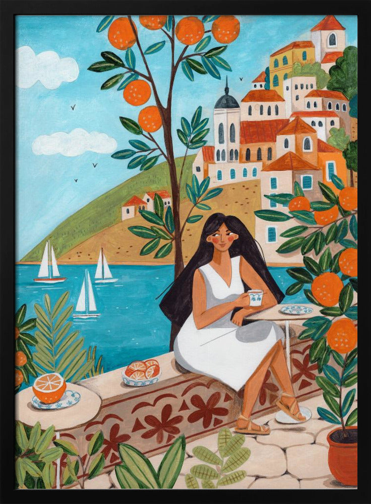 Reisen Poster - Kunstdruck Frau an der Mittelmeerküste | Poster - Kunstdruck
