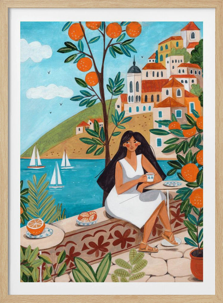 Reisen Poster - Kunstdruck Frau an der Mittelmeerküste | Poster - Kunstdruck