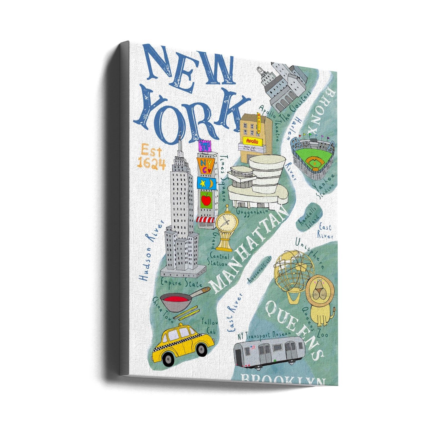 Mappa illustrata di New York dell'artista Carla Daly | Stampe su Tela