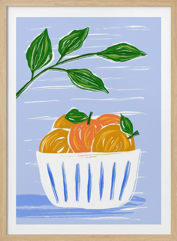 Apelsiner och blad i en vit skål | Poster