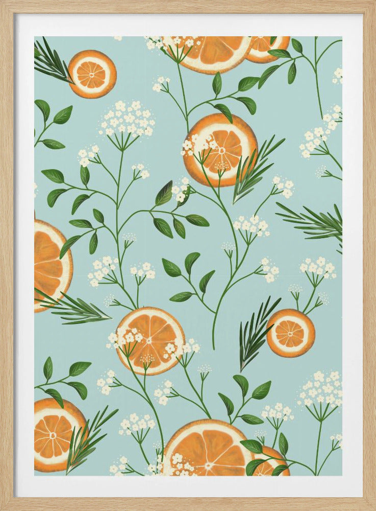 Fläderblommor och apelsiner ljusblå | Poster