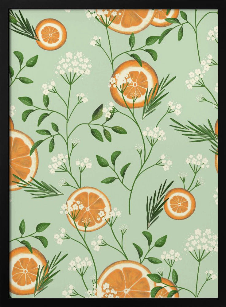 Holunderblüten und Orangen Hellgrün | Poster