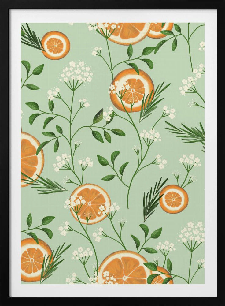 Holunderblüten und Orangen Hellgrün | Poster
