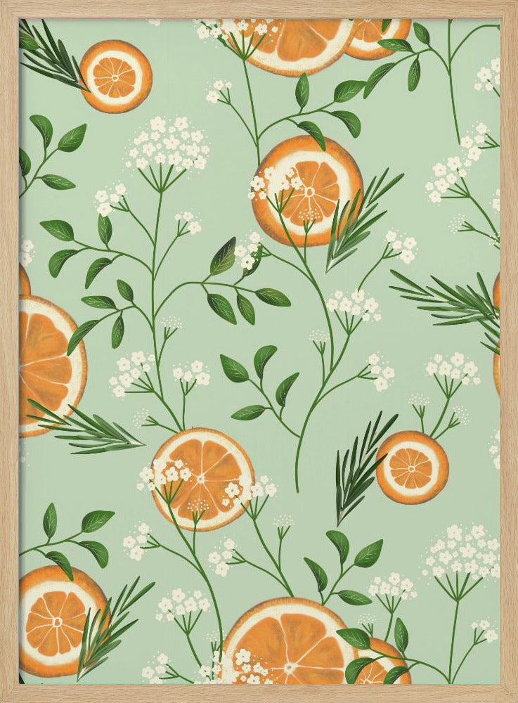 Holunderblüten und Orangen Hellgrün | Poster