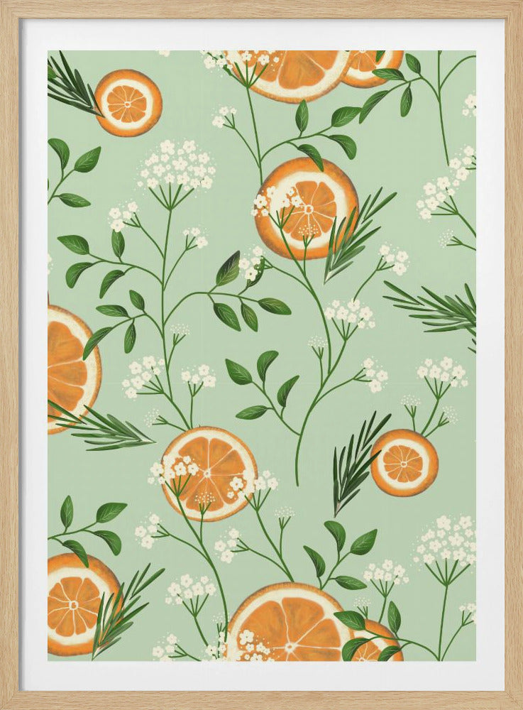 Holunderblüten und Orangen Hellgrün | Poster