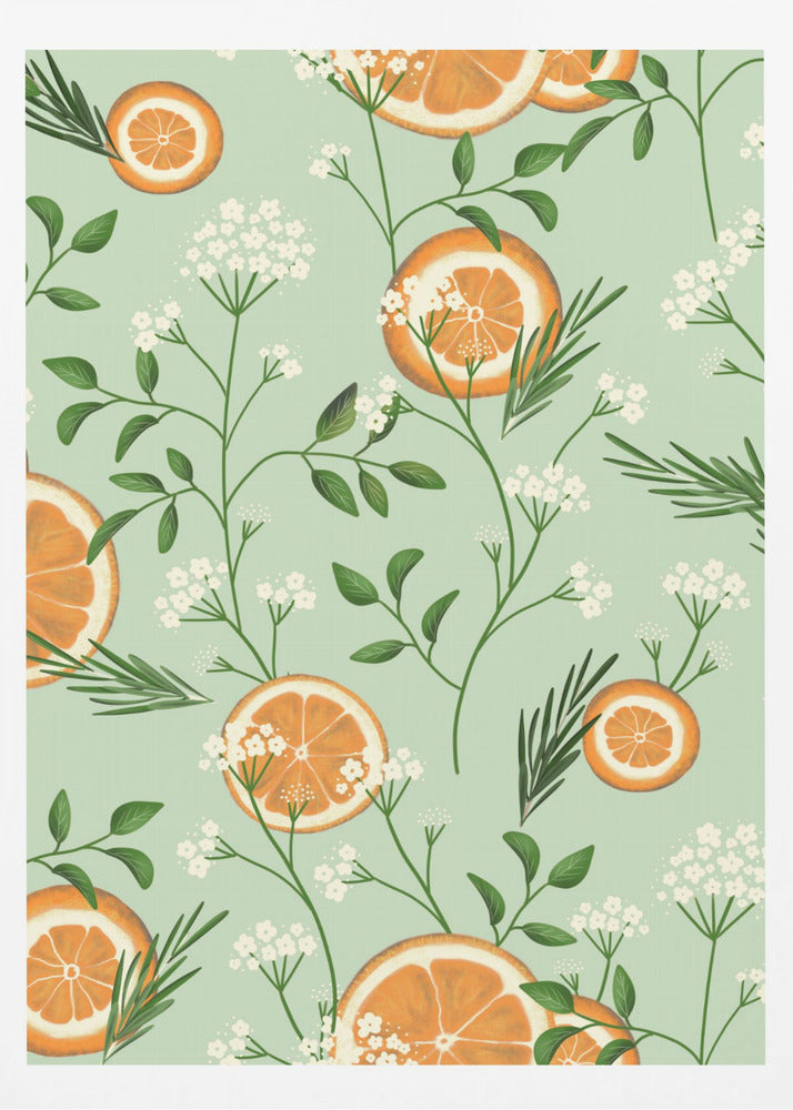Holunderblüten und Orangen Hellgrün | Poster