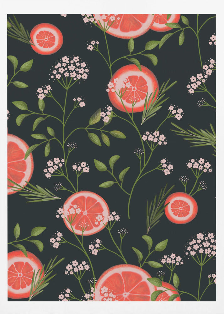 Holunderblüten und Orangen Schwarz 2 | Poster