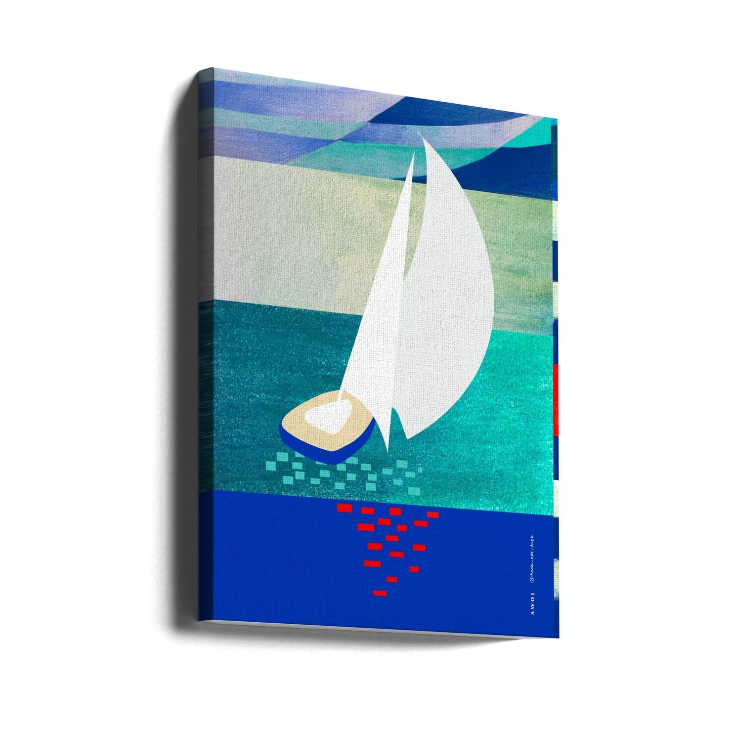 Voilier blanc avec reflets, art marin abstrait avec rayures graphiques | Tableaux sur Toile