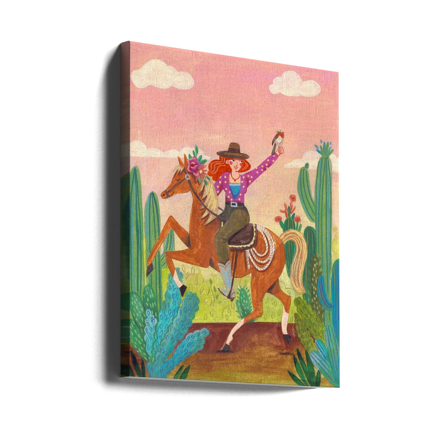 Cowgirl à cheval dans le désert | Tableaux sur Toile