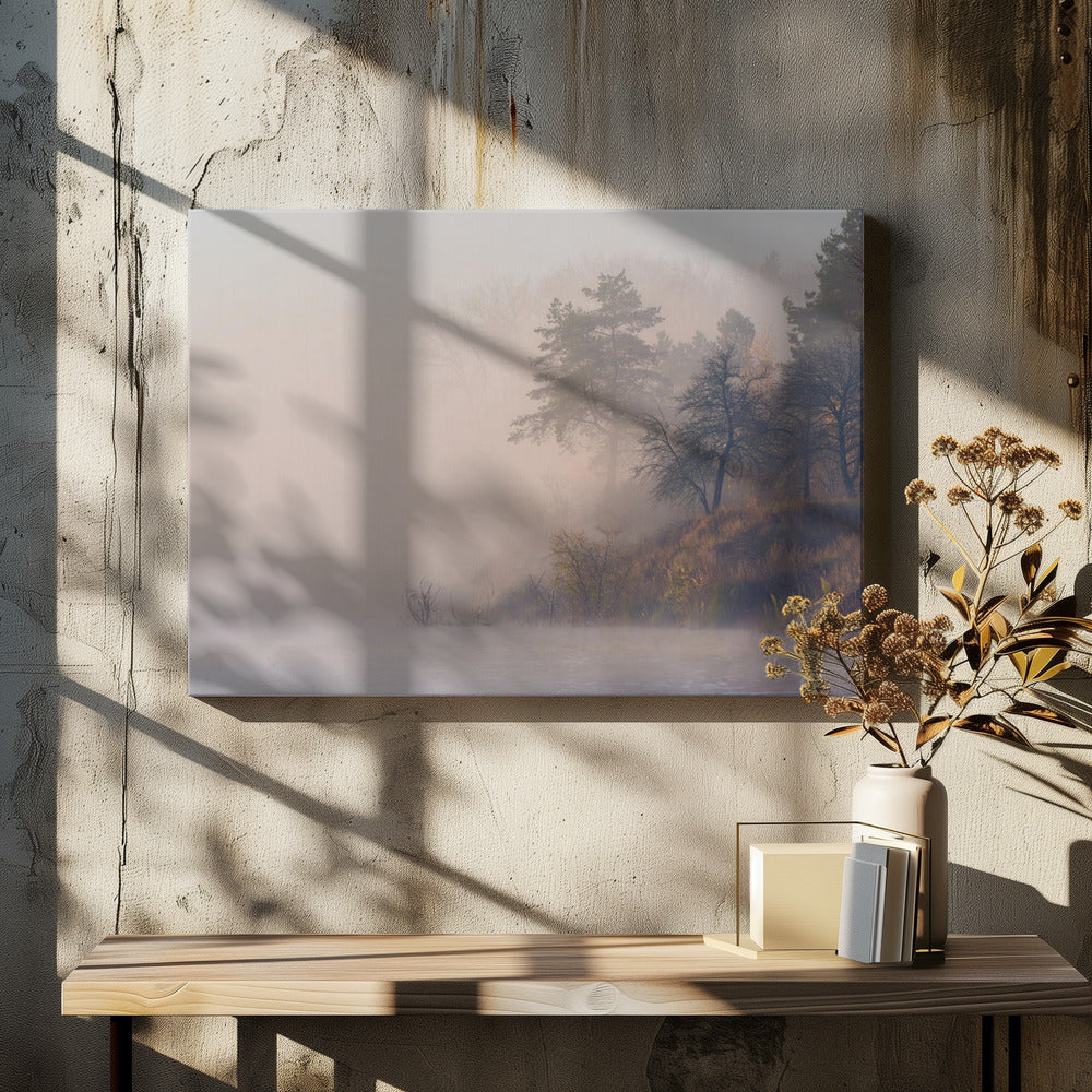 Dimmig höstmorgon vid floden | Canvas