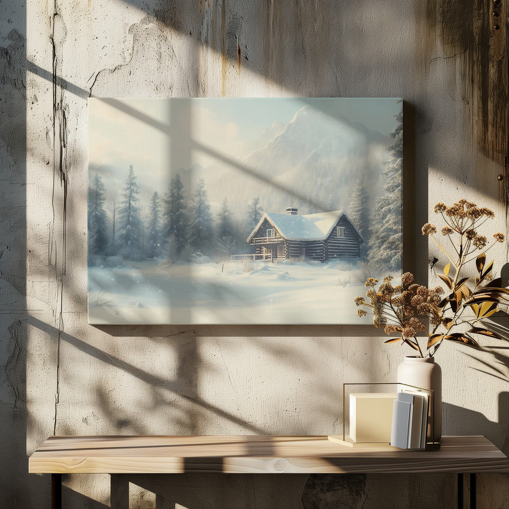 Cabane dans un paysage enneigé | Toile