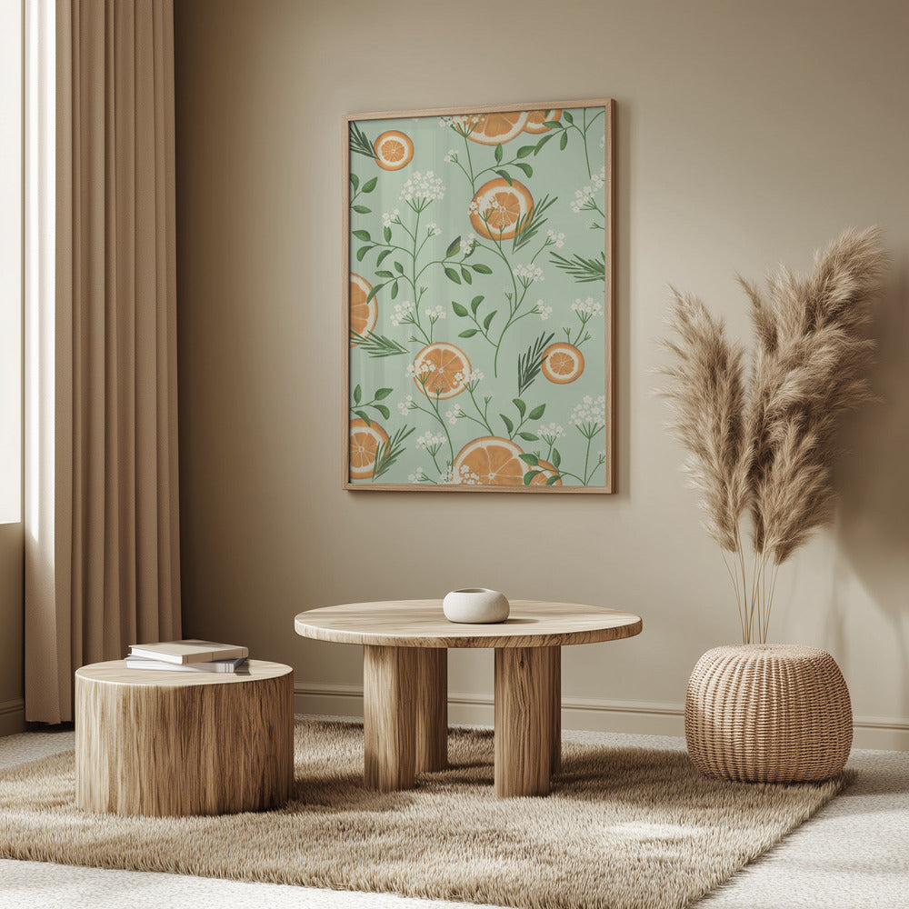 Holunderblüten und Orangen Hellgrün | Poster