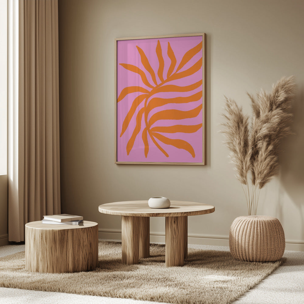 Orange Silhouette Textured Branch on Pink | Poster