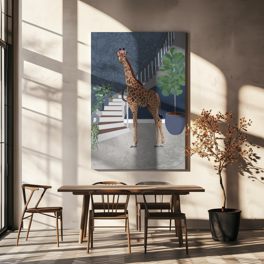 Giraffa sulle scale | Stampe su Tela