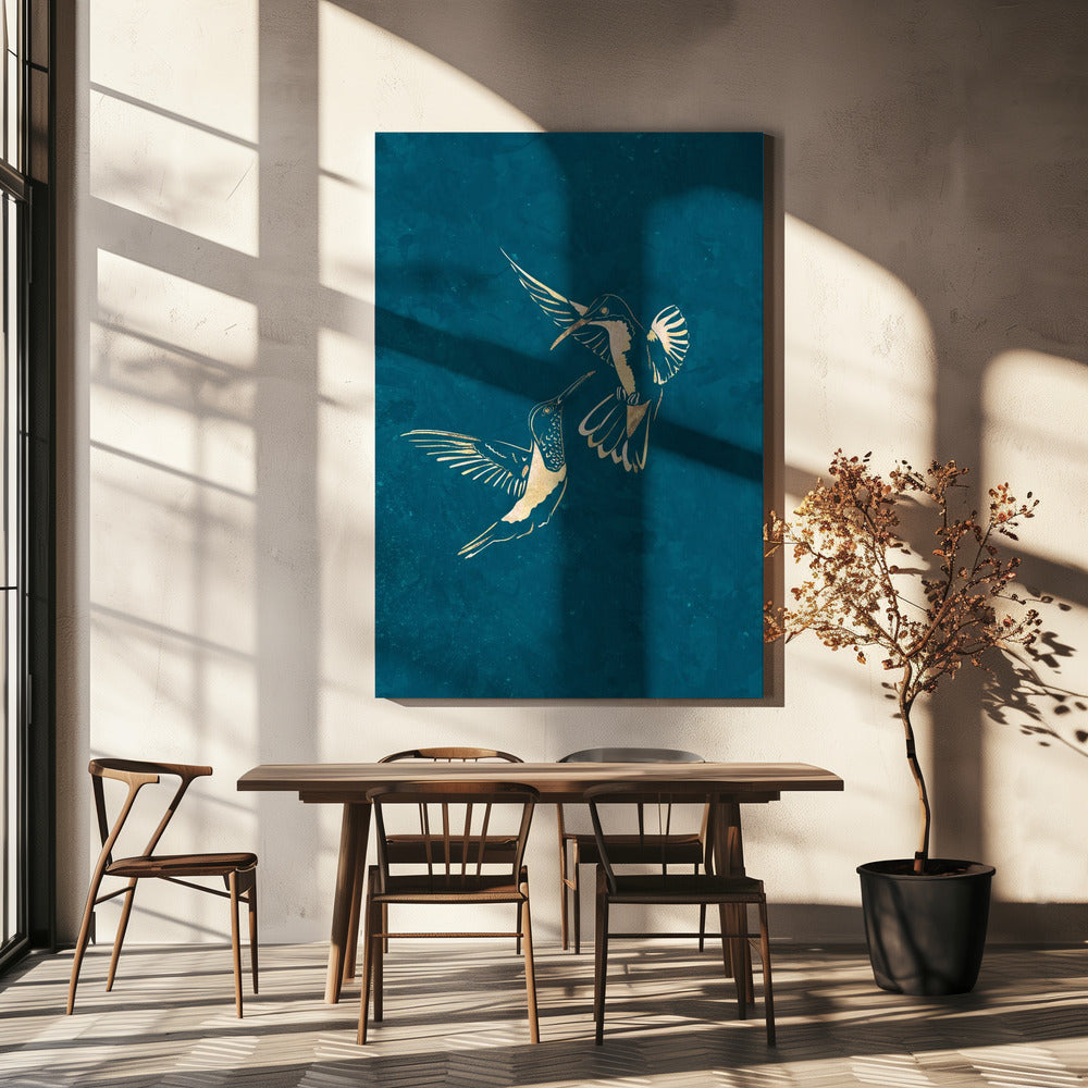 Gold Hummingbird Line art Silhouettes 3 | Canvas