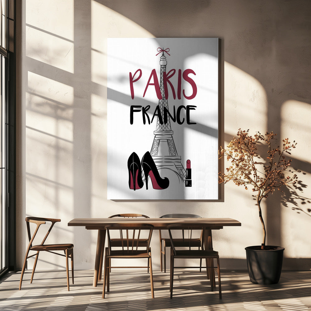 Eiffelturm mit stylischen High Heels und Lippenstift | Leinwand-Bilder