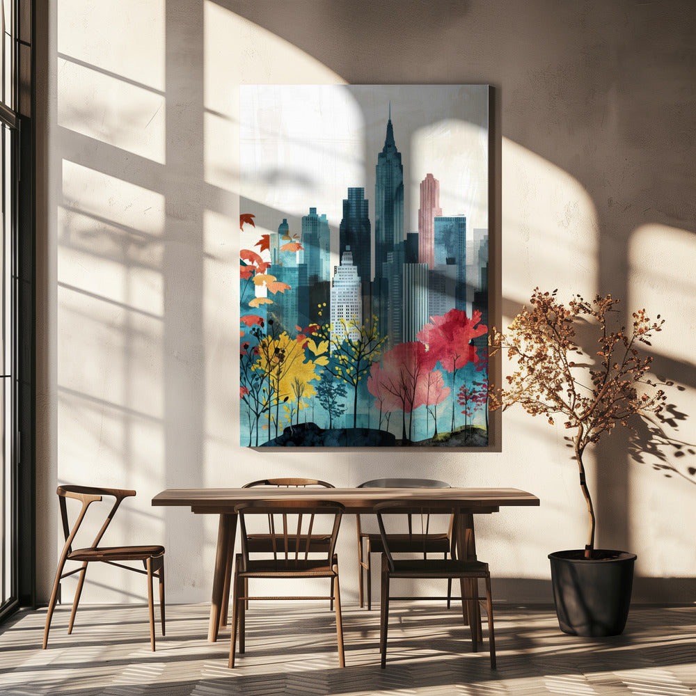 Pintura digital en acuarela de la ciudad de Nueva York (1) | Impresiones en Lienzo
