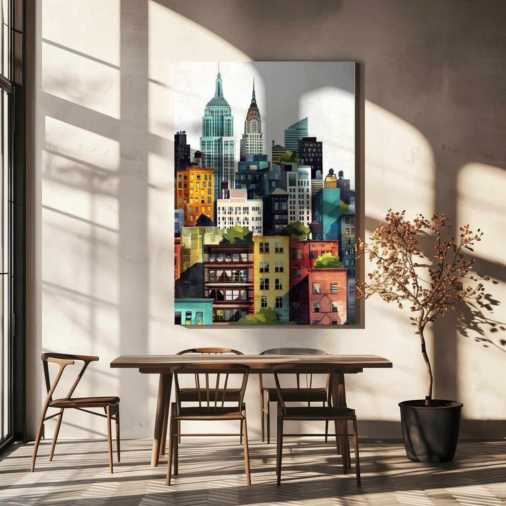 Pintura digital en acuarela de la ciudad de Nueva York (2) | Impresiones en Lienzo