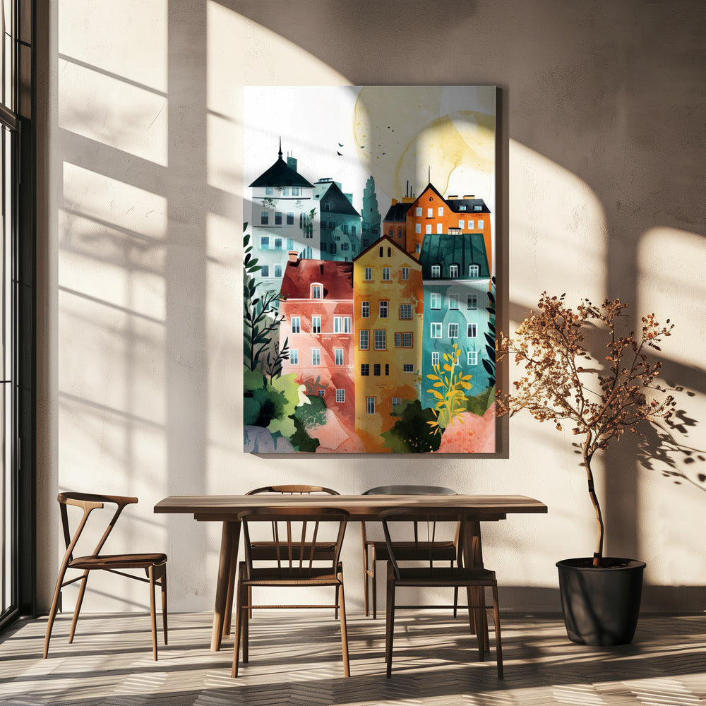 Pittura digitale ad acquerello di Varsavia | Stampe su Tela