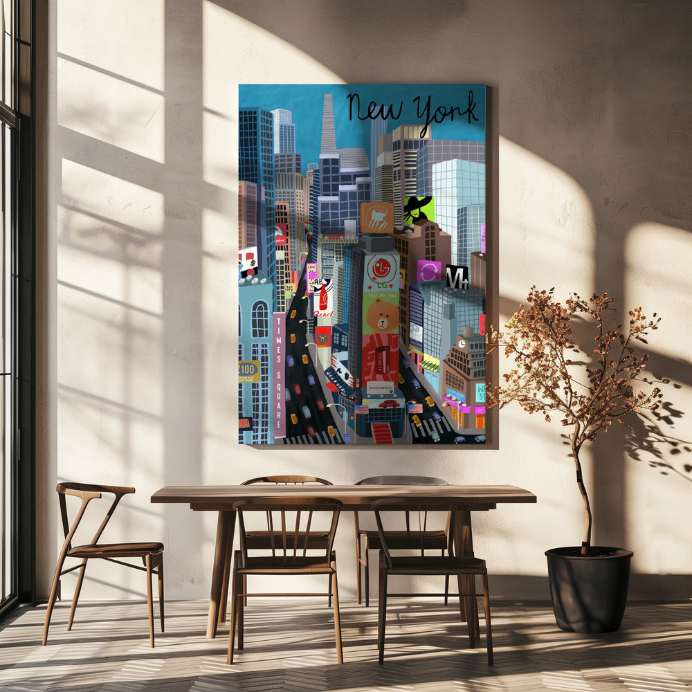 Times Square, New York Illustrazione dell'artista Carla Daly | Stampe su Tela