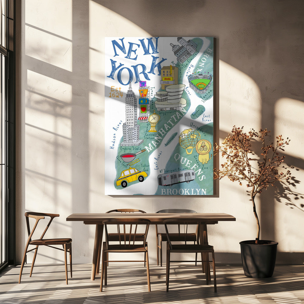 Mappa illustrata di New York dell'artista Carla Daly | Stampe su Tela